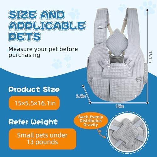 Carry Small Dogs and Cats for Versatile Pocket Portable Pet Front Backpack ，Reducing Back Pain, for outings,Travel, cat Sling Carrier,Grey