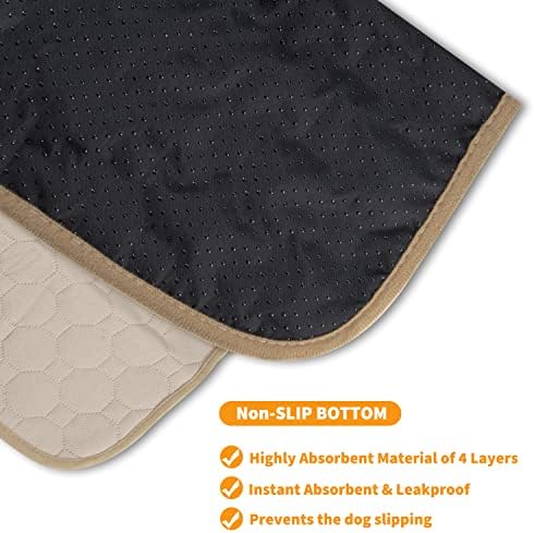 Pet Training Pads 2 Pack 26x40 Inch - 4-Layer Waterproof Non-Slip Dog Pee Pads ,Washable Reusable Absorbent Mats for Puppy/Senior Dog Crate, Bedding, Car Seat & Hardwood Floor (Beige & Gray)