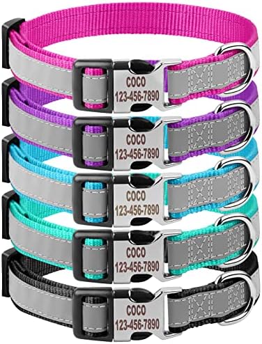 Reflective Personalized Dog Collar - Custom Engraved with Pet Name and Phone Number for Boy and Girl Dogs, 4 Adjustable Sizes, XSmall,Small, Medium and Large
