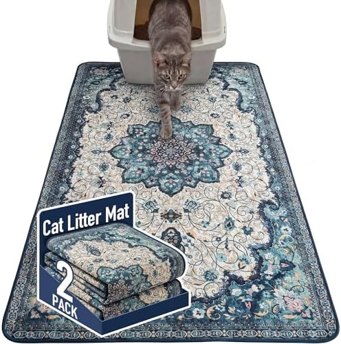 Hompet Cat Litter Mat 2 Pack, 36x60 Large Machine Washable Trapping Mats for Cats, Super Absorbent & Urine-Proof Cat Litter Box Mat for Floor, Waterproof & Non Slip Kitty Litter Rug