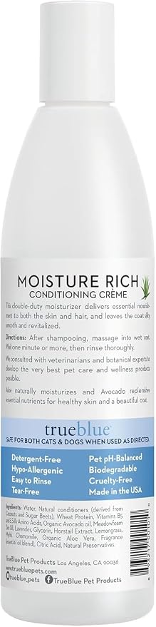 Trueblue Aloe & Avocado Moisture-Rich Conditioning Dog Crème – Conditioner Cream for Dogs, Puppies - Deodorizing, Moisturizing, Tearless – Toxin Free, Natural Botanical Blend – 12 Fl. Oz.