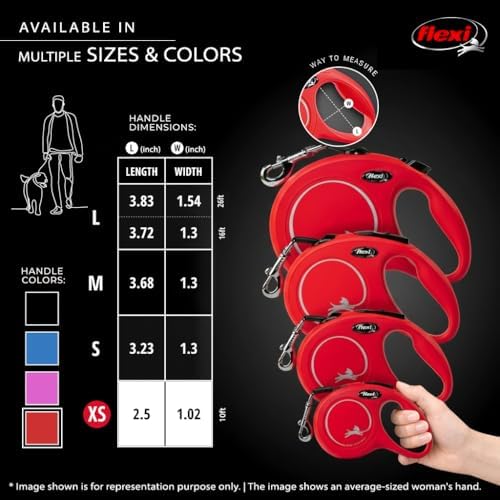 FLEXI® Classic XS Tape Retractable Dog Leash, 3-Finger Grip, 10 ft - Red