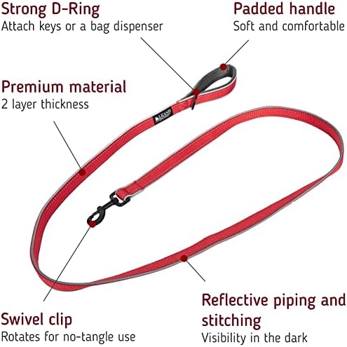 Leashboss 6ft Ultra Comfort Double-Thick Soft Padded Handle Reflective Leash for Large, Medium, and Small Dogs/Puppies | Heavy Duty Nylon