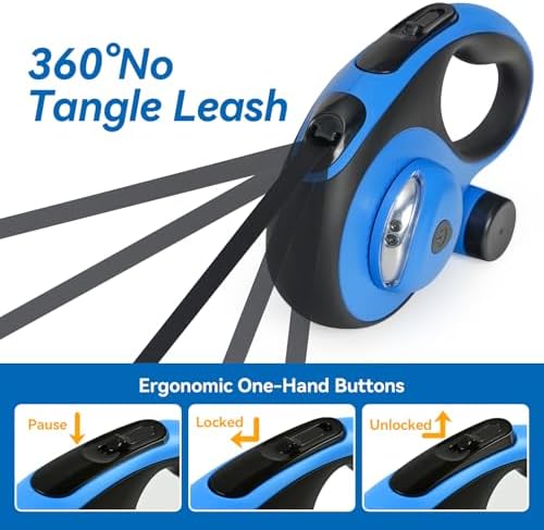 26ft Retractable Dog Leash for Large Dogs Up to 110lbs, LED Light, Blue