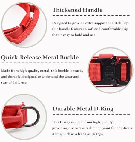 Tactical Dog Collar, Adjustable Military Training Nylon Pet Collar,Red XL