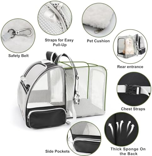 Texsens Innovative Traveler Bubble Backpack Pet Carriers for Cats and Dogs (Expandable-Black)