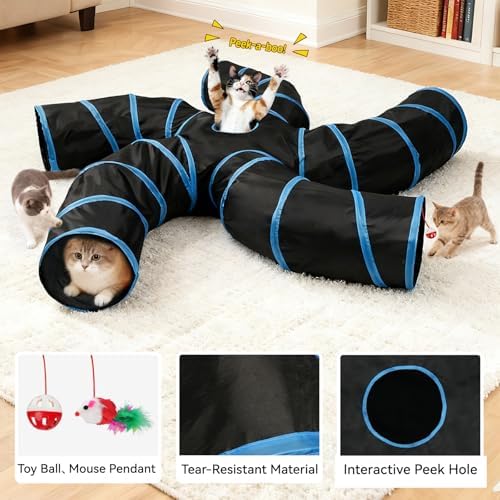 Joytale Cat Tunnel for Multiple Cats, 5-Way Indoor Tube Toy to Chase & Hide
