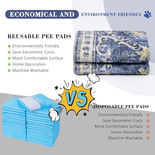 Washable Pee Pads for Dogs, 2 Pack Reusable Puppy Pads Absorbent Training Pads for Dogs Waterproof Dog Mat Non-Slip Whelping Pet Mat (Navy Blue, 24“×18”-2Pack)