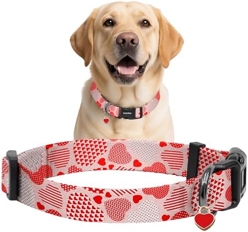 Kazazoo Dog Collar Cute and Soft Nylon Puppy Collar Girl, Adjustable Dog Collars for Large Dogs, Sweet Heart-L