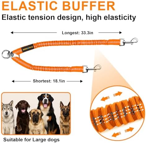 MingXpet 2 Dog Leash, Dog Leash for 2 Dogs, 360° Swivel No Tangle Double Walking Training Leashes for Large Dogs that Pull, Comfortable Shock Absorbing Reflective Bungee, Orange