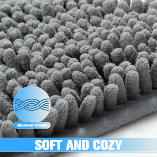 EXPAWLORER Dog Door Mat for Muddy Paws - Highly Absorbent Microfiber Pet Rug, Quick Dry Chenille Dog Runner Rug Indoor Outdoor, Non-Slip Entryway Carpet Washable Mud Mat for Dogs, Grey 36"x24"