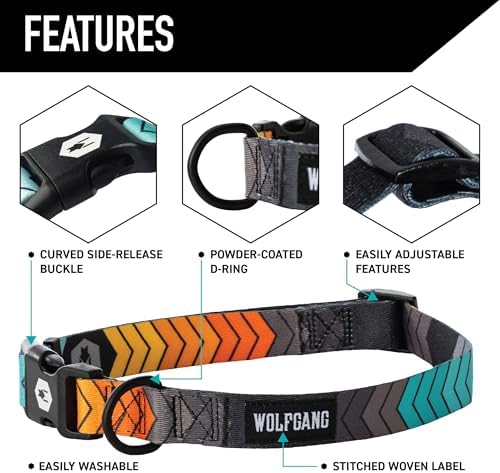 Wolfgang Heavy Duty, Adjustable Dog Collar with Quick Release Nylon Buckle for Walking & Training, ChevTech Print, Small