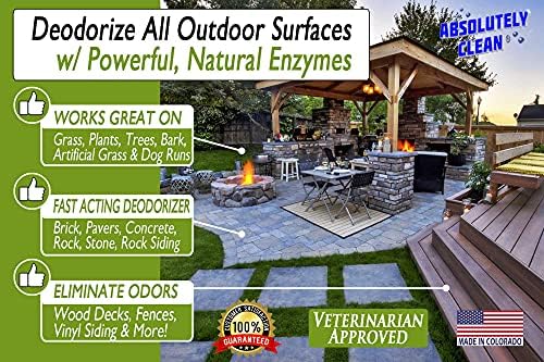Absolutely Clean Amazing Outdoor Deodorizer odor eliminator Natural Enzyme Just Spray & Walk Away Grass, AstroTurf, Dog Runs, Patios, Decks, Fence & More Vet Approved - odor eliminator for strong odor