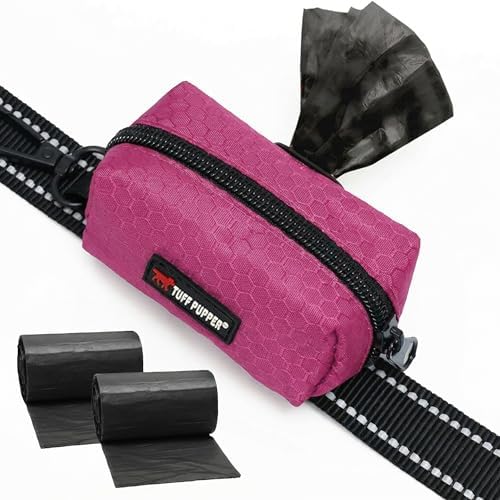 Tuff Pupper Dog Poop Bag Holder | Works with Any Dog Leash | Zippered Waste Bag Dispenser | Waterproof with Rust-Proof Clip | Convenient Lightweight Design | Includes 2 Rolls of Leak-Proof Bags