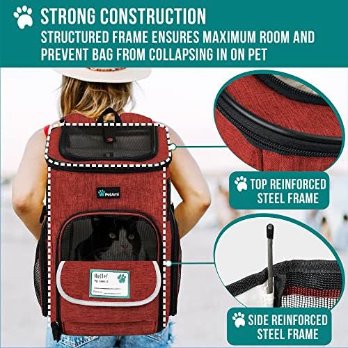 PetAmi Dog Backpack Carrier, Airline Approved 4-Way Entry Cat Bag, Red