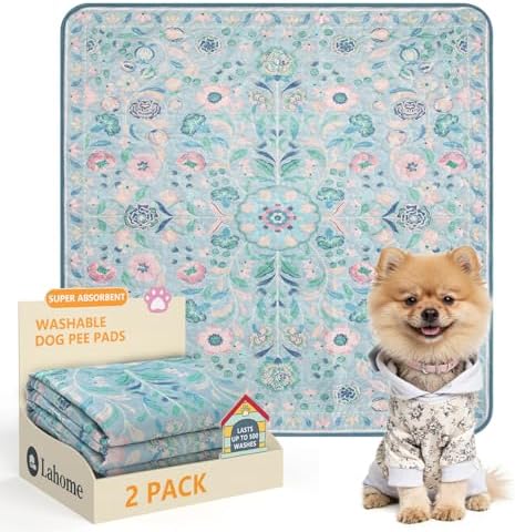 Lahome Botanical Washable Reusable Pee Pads for Dogs, 2 Pack, Blue, 36x36