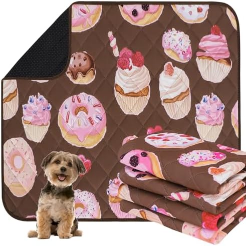 IEUUMLER Washable Pee Pads for Dogs, 2 Pack Cake Pattern Reusable Waterproof Puppy Potty Pads, Non-Slip Absorbent Pet Training Pads for Playpen Crate Bed EU015 Coffee Cake, 36x24