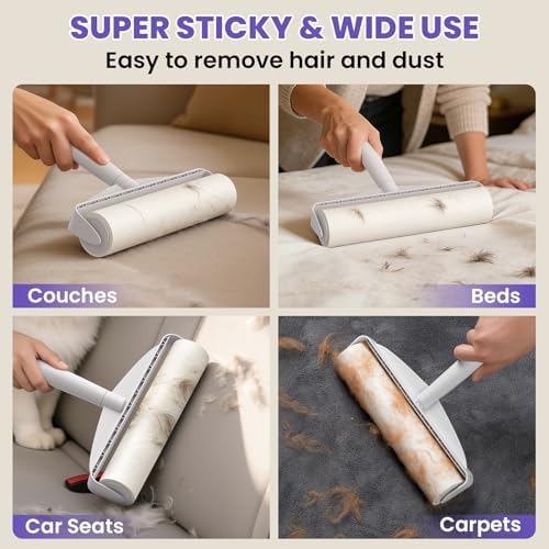 DELOMO 9.45” Large Lint Roller for Pet Hair, Short Handle for Couches
