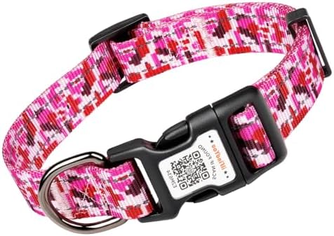 Personalized Dog Collar with QR Code Dog Tag, Camo Rose Red XS