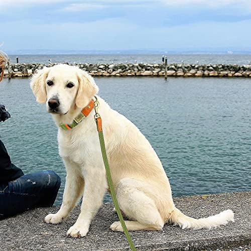 Personalized Dog Collar with Engraved Buckle for Small Medium Large Dogs, Custom Nylon & Genuine Leather Sewing Dog Collar with Name (L(1.0''*15''-23''),Green)
