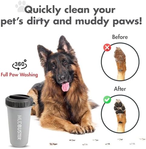 Dexas Lidded MudBuster Large Dog Paw Cleaner, Light Gray, Fits 2.5"-3.5" Wide Paws Gentle Silicone Bristles for Quick, Easy Cleaning