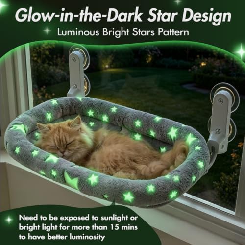 Zoratoo Glow in the Dark Cat Window Perch, Foldable Cordless Pet Hammock, M