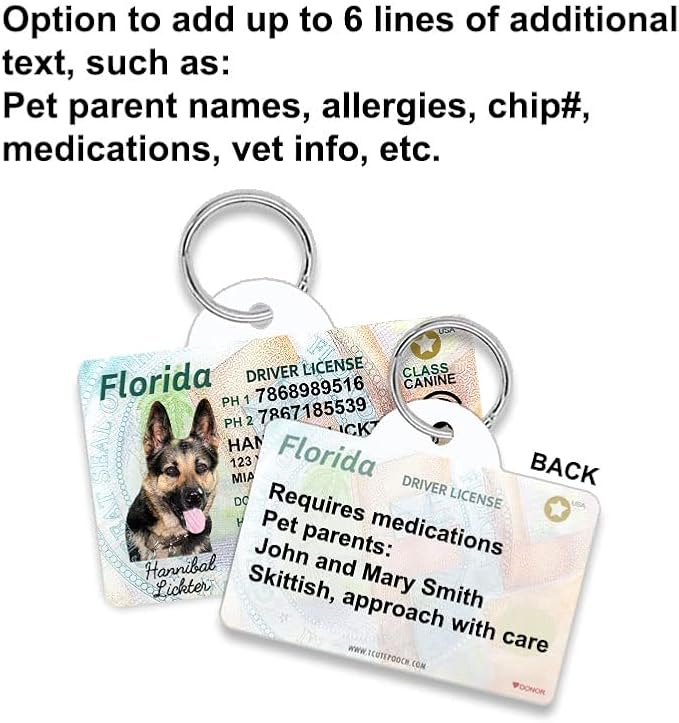 Florida Driver License Custom Dog Tag for Pets and Wallet Card - Personalized Pet ID Tags - Dog Tags for Dogs - Dog ID Tag - Personalized Dog ID Tags - Cat ID Tags - Pet ID Tags for Cats