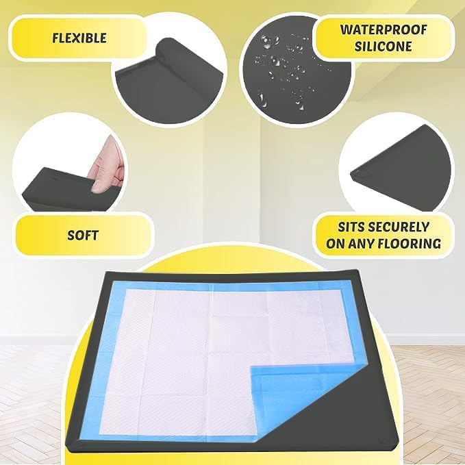 TidyFriend Dog Pee Pad Holder Tray Fits for 36” x 36” Wee Wee Pee Pads - Stable Grip, Raised Edges, Quick-Wipe Silicone Surface Dog Potty Tray Holder for Indoor Flooring Protection (Black)
