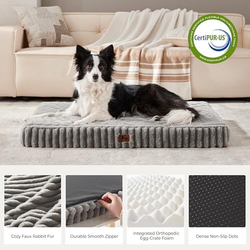 Orthopedic Large Dog Bed，Waterproof Washable Dog Crate 41x27 Grey