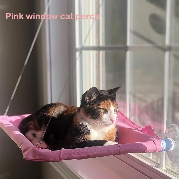 Pink Cat Window Perch Suction Cups Cat Window Hammock | Space Saving Window Seat for Cats Inside