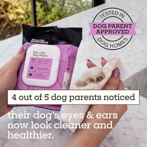Pet Life Unlimited Dog Eye & Ear Wipes, 30 Count, Hypoallergenic, Fragrance-Free, Plant-Based Cleaning & Grooming Wipes with Aloe & Chamomile, Gently Remove Dirt & Wax, Soothes Skin (Pack of 4)