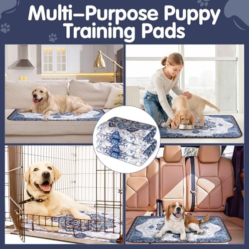Washable Puppy Dog Pee Pad, 2 Pack Reusable Pee Pads for Dogs, Super Absorbent Leakproof Dog Pads Training Pads with Bohemia Patterns for Potty Training, Incontinence, 24” x 36”