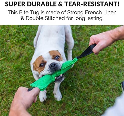 Bull Fit K9 Dog Bite Tug Toy with 2 Strong Handles - Made of Durable & Tear-Resistant French Linen - Perfect for Tug of War, Fetch & Puppy Training - Ideal for Medium to Large Breeds