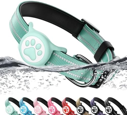 Premium Airtag Dog Collar，with IP68 Waterproof AirTag Holder,Green,S
