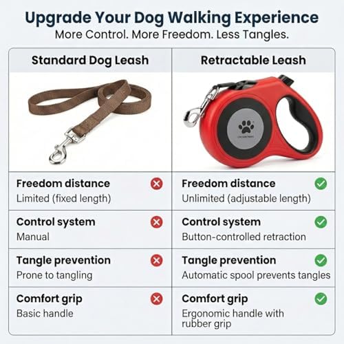 16 ft Retractable Dog Leash for Extra Large Dogs up to 130 lbs,Tangle-Free Nylon Tape,Red Dan24 XL