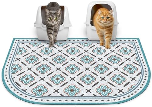Glittme 33"X22" Arch Shape Cat Litter Mat Trapping Pad Soft Loop-Mesh Litter Box Mat Easy to Clean & Non-Slip Waterproof & Less Waste,Blue
