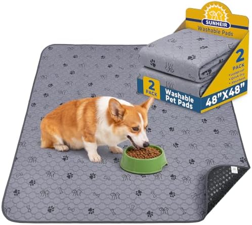 Sunheir Washable Pee Pads for Dogs, 2 Pack 48” x 48” Waterproof Puppy Pads