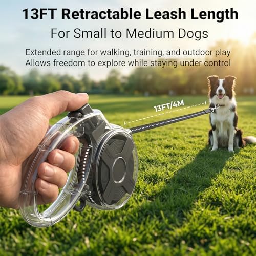 Retractable Dog Leash for Small Dogs, 13ft Reflective Retractable Leash with 360° Tangle-Free Design, Heavy Duty Nylon Tape Lead for Small to Medium Pets up to 50 lbs One-Handed Brake & Lock