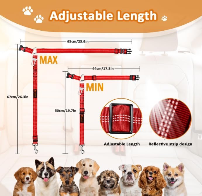 Laqibak Removable Dog Seat Belt Harness for Car, 3 in 1 Pet Seatbelt Leash