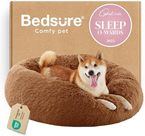 Bedsure Calming Dog Bed Medium Size Dog Donut Washable Pet Bed,30ins Copper