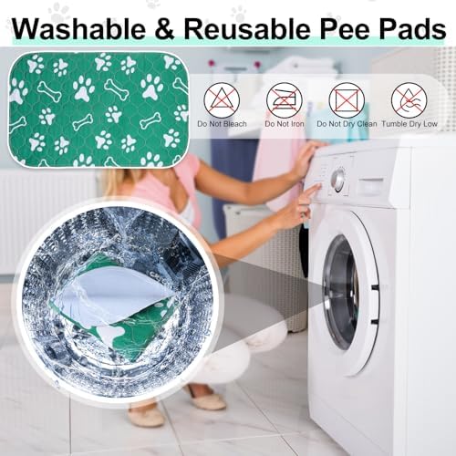BEAUTYZOO 6 Pack Washable Pee Pads for Dogs,Reusable Puppy Pads 16x24 Green