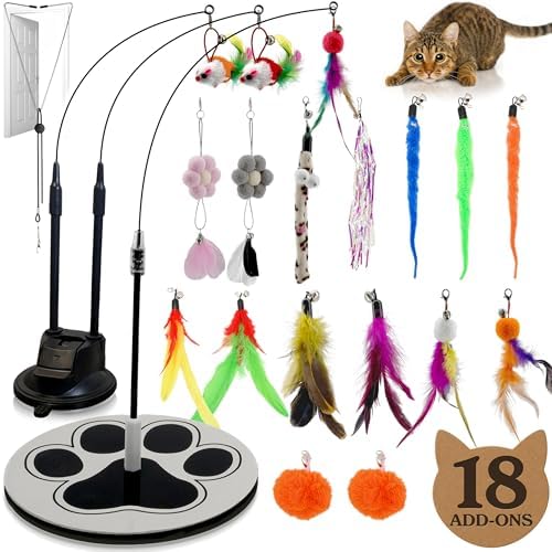 Interactive Cat Toys for Indoor Cats, Cat Toy Wand, 18 Feather Attachments
