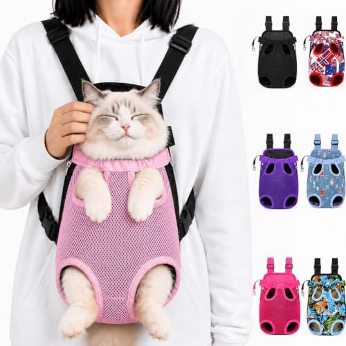 Cat Carrier Backpack, Adjustable Front Pet Carrier with Legs Out Design for Small Medium Dogs Cats 5-18 Lbs, Soft Wearable Dog Chest Sling Pouch for Hiking Camping Travel Cycling Outdoors