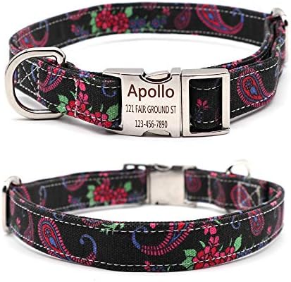 Customized Nylon Dog Collar, Personalized Dog Collar Engraved with Name and Phone Number,Adjustable ID Dog Collar with Quick-Release Buckle (S, Black)