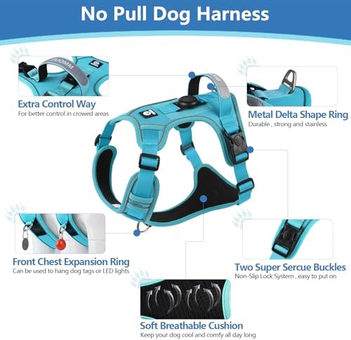 Dog Harness, Upgraded Escape Proof Adjustable Vest Puppy Outdoor Walking, Soft Breathable Jacket with Reflective Strips for Dark Night 559 (Blue, L)
