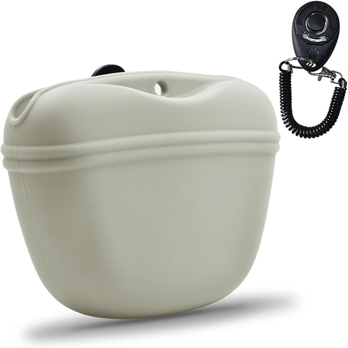 AUDWUD Silicone Dog Treat Pouch with Clicker Magnetic Closure Secure Clip | Upgraded clip keeps your treat pouch secure during training.Magnetic closure allows fast one hand access.Includes dog click