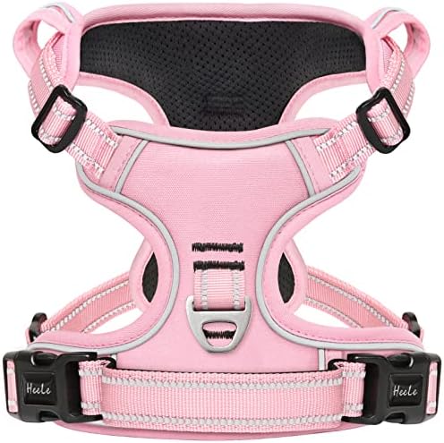 HEELE Dog Harness, No Pull Adjustable Padded Reflective Harness for Small Medium Large Dogs with Handle for Walking Training, Pink, XL