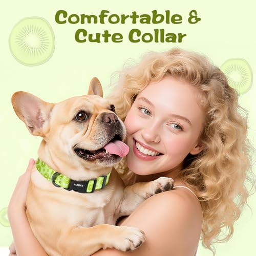 Kazazoo Dog Collar Cute and Soft Nylon Puppy Collar for Boy and Girl Dogs, Adjustable Dog Collars for Large Dogs, Kiwi Fruit-L