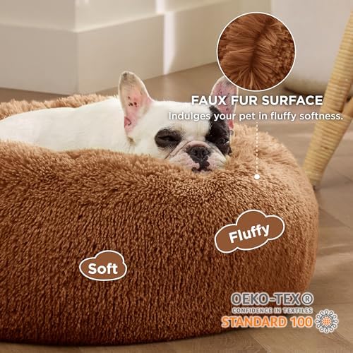 Bedsure Calming Small Dog Bed Donut Washable Cat＆Puppy Bed,23 inches Copper