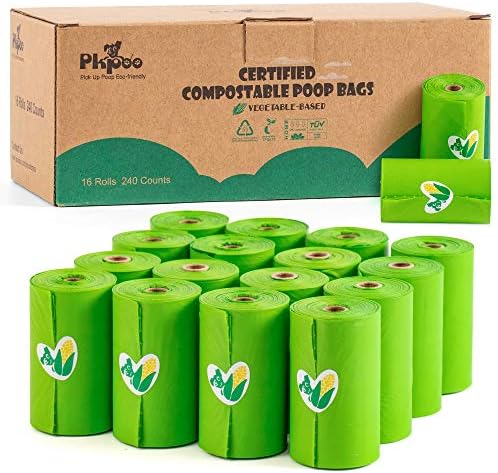 Pkpoo 100% Compostable Dog Poop Bags, Extra Wide, Vegetable-Based Large Poop Bags for Dogs, Biodegradable Waste Bags for Poo, Cat Litter, Diaper Sacks, Unscented, 240 Counts